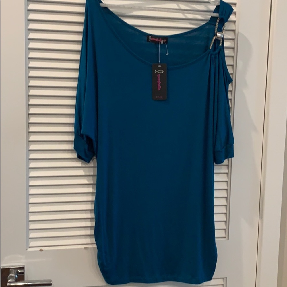 Annabelle Turquoise Cold Shoulder Knit Top
